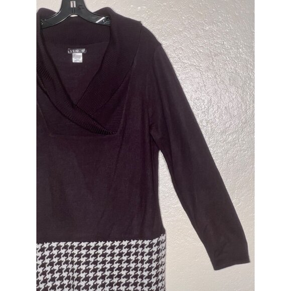 Venus Black & White Houndstooth Sweater Dress Large Long Sleeves & Shawl Neck - Picture 11 of 16